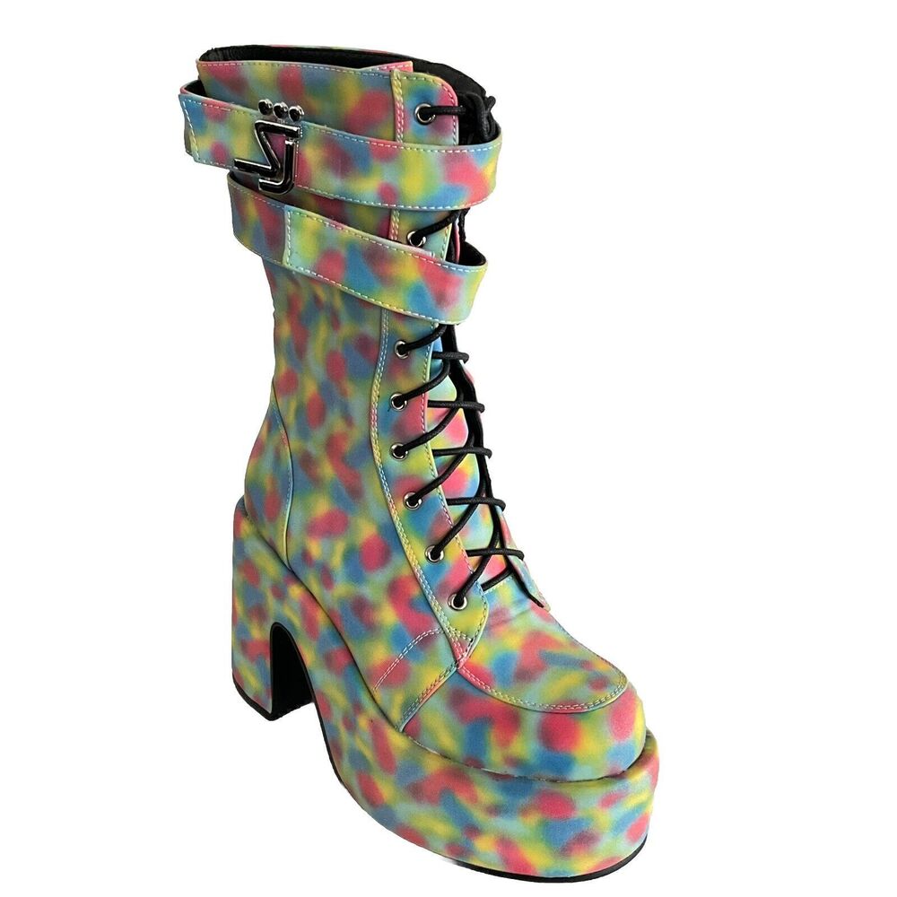 Shane Justin Rainbow Iridescent Platform Boots EDM Rave Dance Party 36